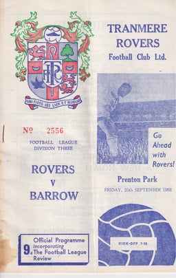 Tranmere Rovers v Barrow Match Programme 1968-09-20